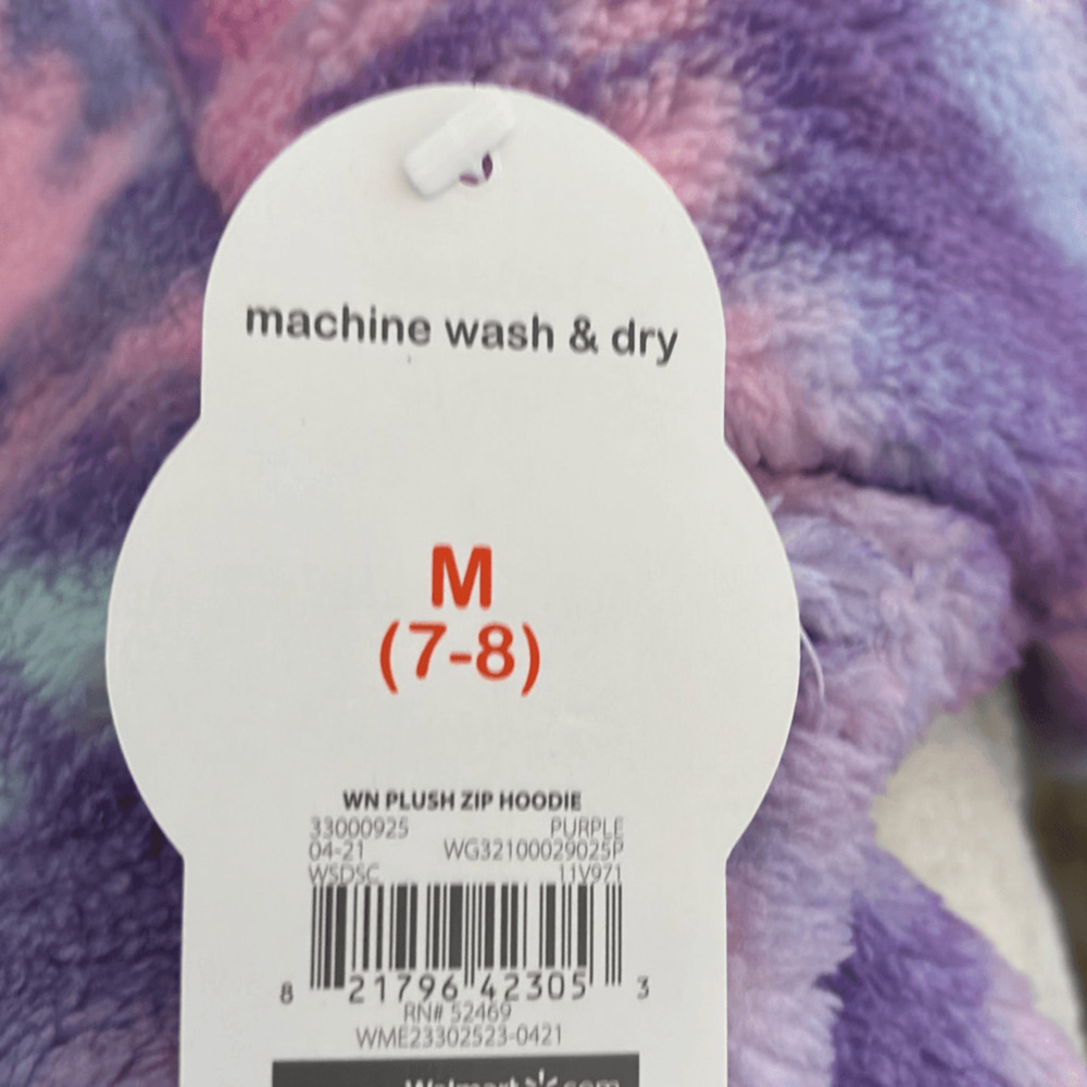 Wonder Nation Kids Girls Plush Tie Dye Full Zip Hoodie Purple White Medium NWT - Picture 5 of 6